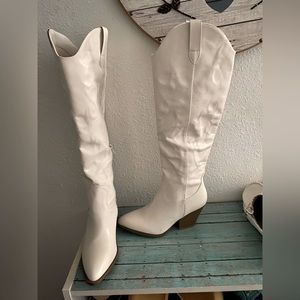 Knee High White cowgirl Boots